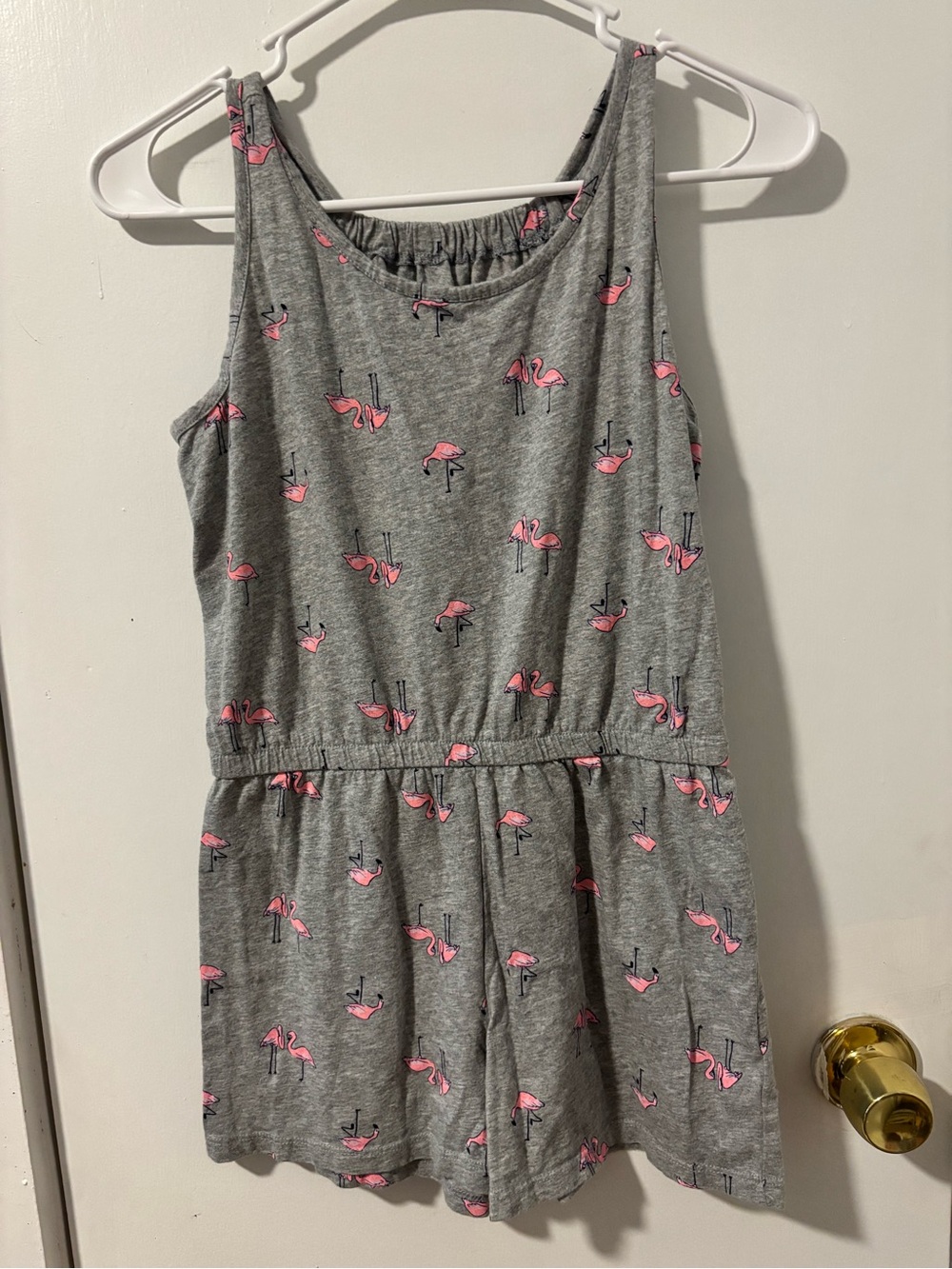 Old Navy Gray Romper with Pink Flamingo Accents